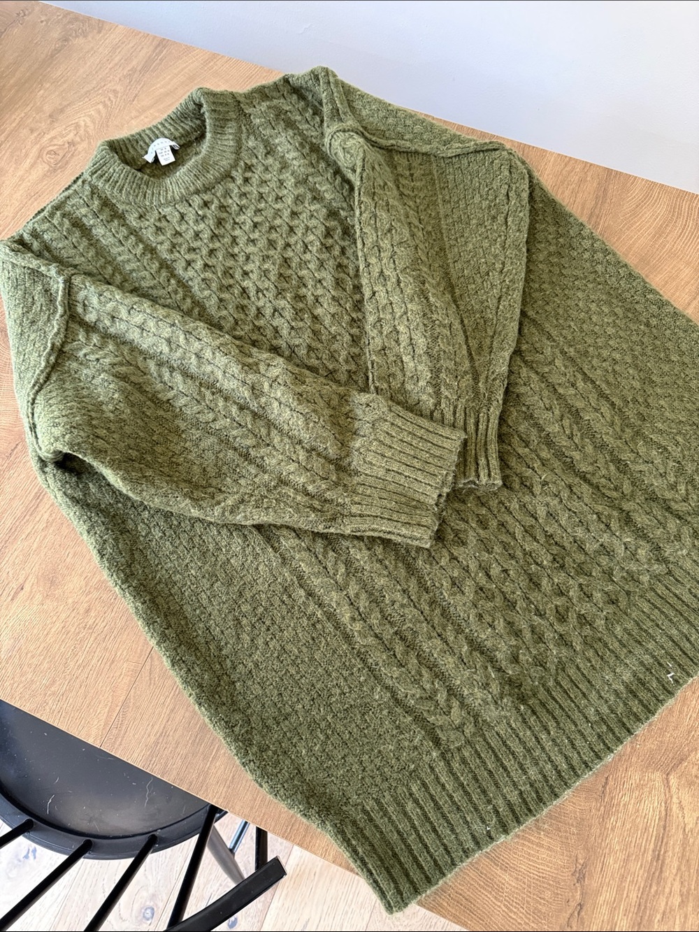 Topshop Olive Ribbed Cable Knit Pullover